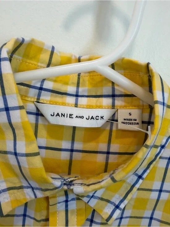 Janie And Jack Boy Small 5 Button Up Shirt Yellow Plaid Roll Sleeve Window Pane - Picture 2 of 8